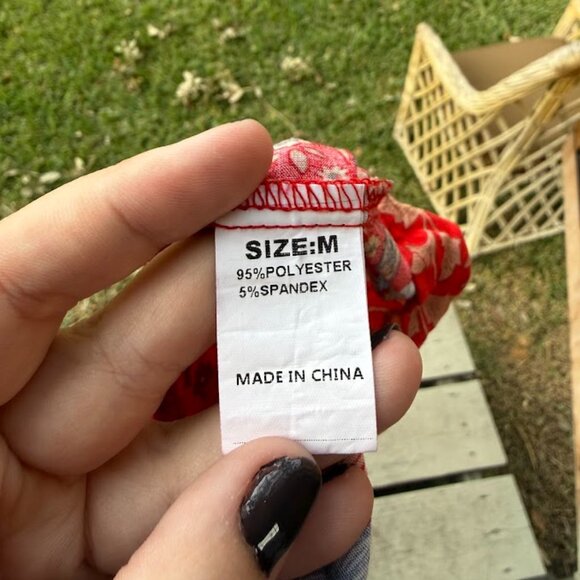 Boho Floral Print Red Prairie Ruffle Maxi Skirt Women's Size Medium - Picture 3 of 4